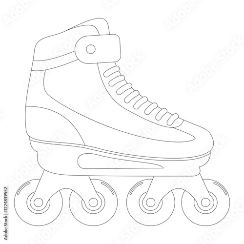 Coloring book of modern design roller skate. Simple cartoon vector illustration of wheels kid sport shoes. Sport or casual inline skates isolated on white background.