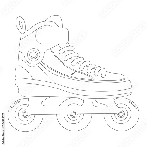 Coloring book of modern design roller skate. Simple cartoon vector illustration of wheels kid sport shoes. Sport or casual inline skates isolated on white background.