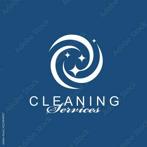 cleaning service design with sparkle stars isolated on blue background