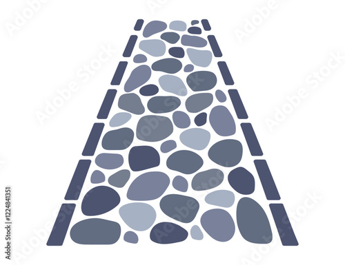 Cobblestone perspective road, stone texture. Vector sidewalk, old garden path