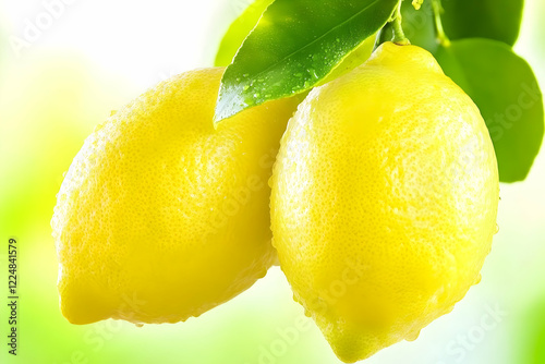 Two Fresh Lemons Hanging on...