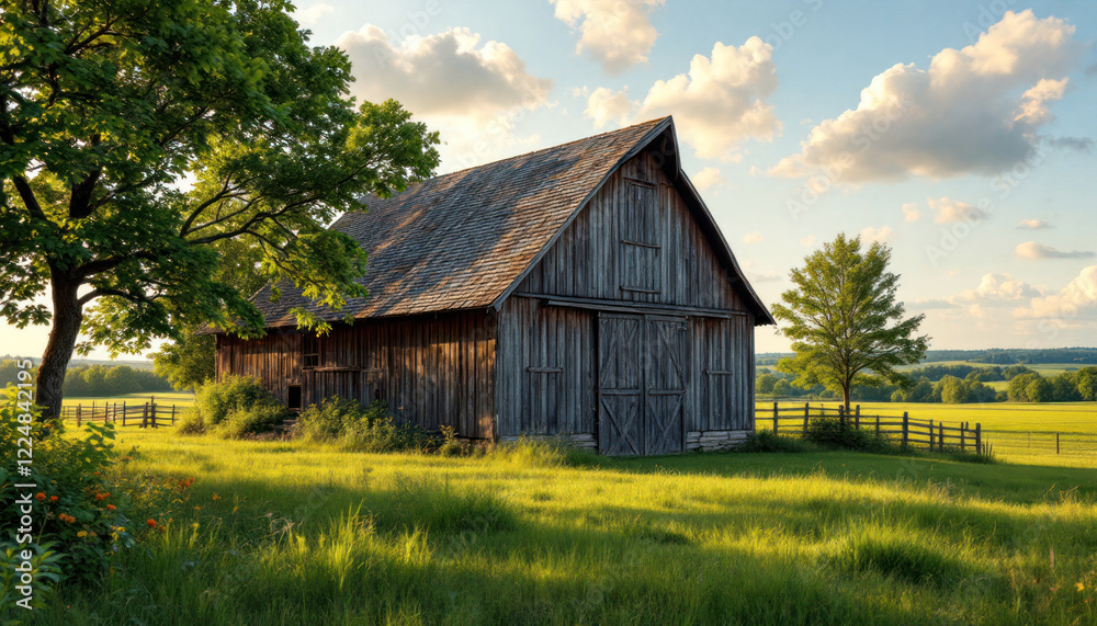 Rustic Barn in a Serene Countryside Landscape Rustic Barn in a Serene Countryside Landscape