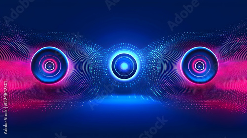 Three glowing circles emit ...