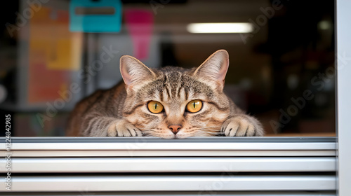 Curious Tabby Cat Peers Thr...