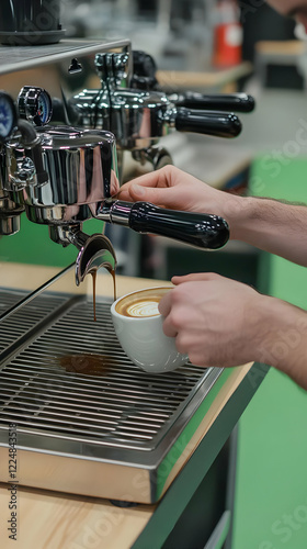 Barista Pours Espresso into...