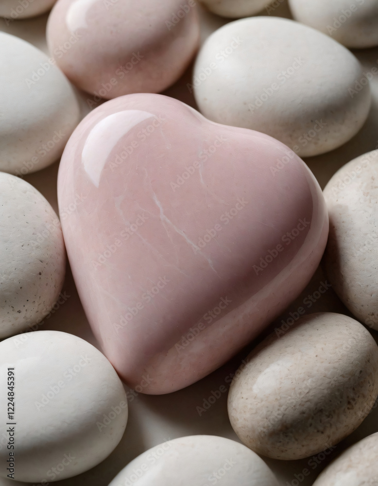 A smooth pastel pink stone, polished to perfection, resting on a textured white background for a serene and elegant composition A smooth pastel pink stone, polished to perfection, resting on a textured white background for a serene and elegant composition
