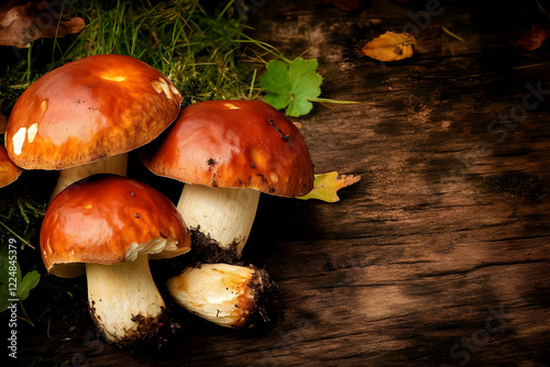 Fresh Mushrooms on Rustic W...