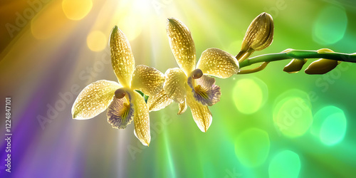Two Yellow Orchids Bloom Be...
