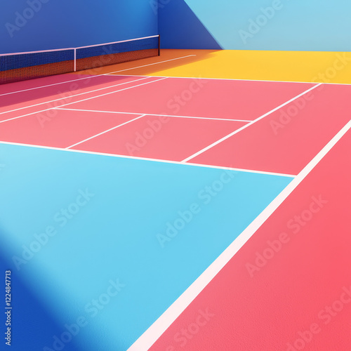 Colorful abstract tennis court design.