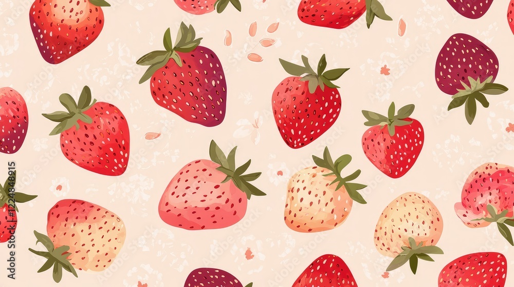 Vibrant Pattern of Fresh Strawberries on a Soft Cream Background for Summer Decor, Kitchen Textiles, and Seasonal Designs Vibrant Pattern of Fresh Strawberries on a Soft Cream Background for Summer Decor, Kitchen Textiles, and Seasonal Designs