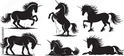 set of horses silhouettes