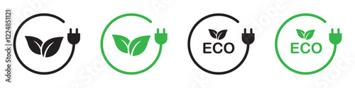 Eco charging icon. Green energy set icon, vector illustration