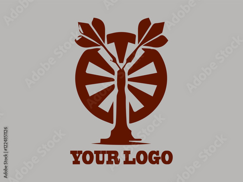 Brown dartboard with arrows on target. This dartboard vector illustration features a minimalist design symbolizing precision and achieving targets dart sketches  an artistic touch