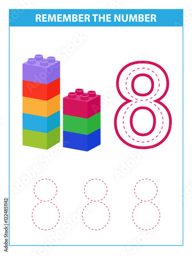 Remember the number game. Number 8. Numbers 1-10. Printable worksheet for kids.