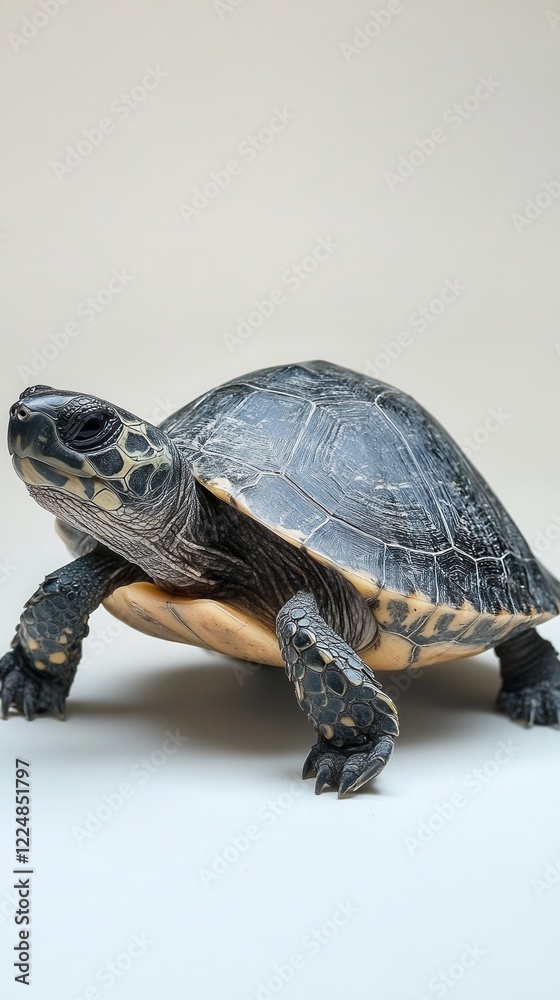 Fototapeta premium Macro shot of a turtle with detailed shell and skin texture