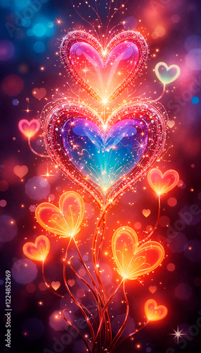 Colorful heart wallpaper with sparkling effects for phone backgrounds and romantic themes