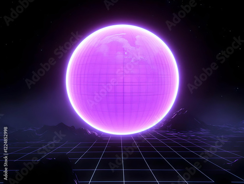 3D Render of a Glowing Purp...