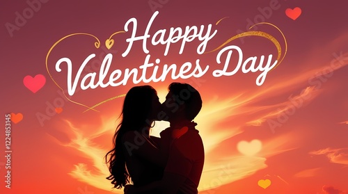 A lovely Couple sharing a Kiss in the sunset , Silhouette with copy space 