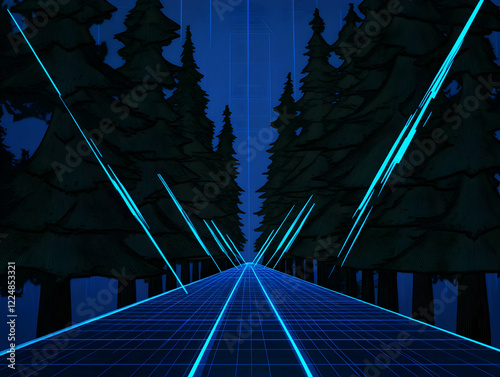 Neon Grid Road Cuts Through...