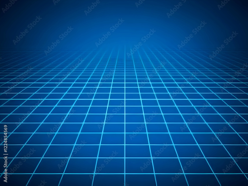 Obraz premium Abstract Blue Grid Background Extends into the Distance with Subtle Lighting Effects
