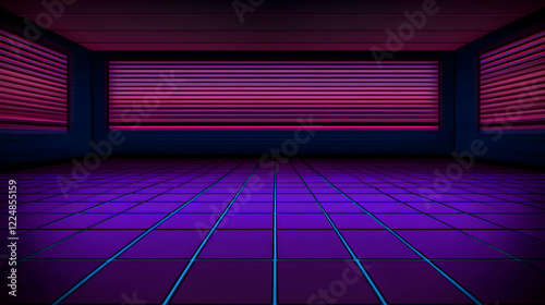 Empty Room with Purple Blin...
