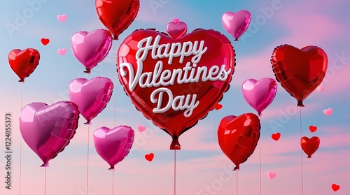 Happy Valentines Day, 3D Card with Heart Shapes 
