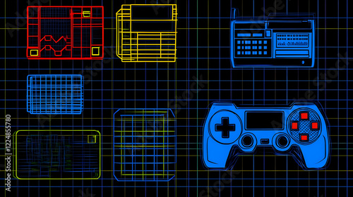 Neon Blue Game Controller a...