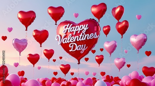 Happy Valentines Day, 3D Card with Heart Shapes 