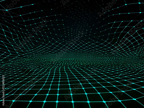 Abstract 3D teal grid forms...