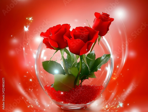 Three Vibrant Red Roses Blo...