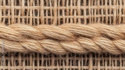 Thick Rope Lies on Burlap F...