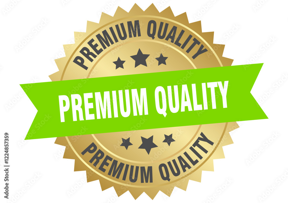 Obraz premium premium quality. premium quality round green and gold label isolated on transparent background