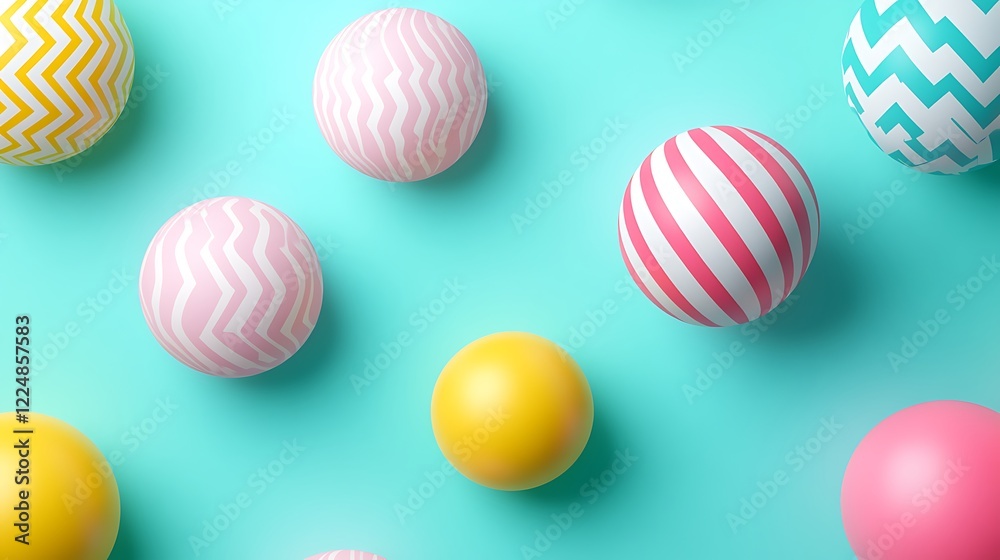 Colorful Patterned Balls on a Light Blue Background for Fun and Playful Designs Colorful Patterned Balls on a Light Blue Background for Fun and Playful Designs