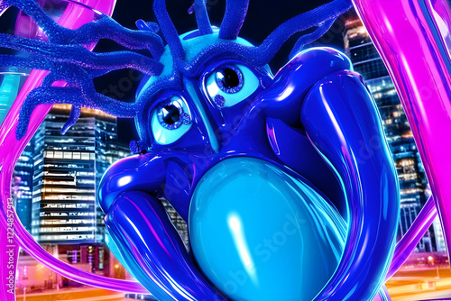 3D Blue Alien Creature Rest...