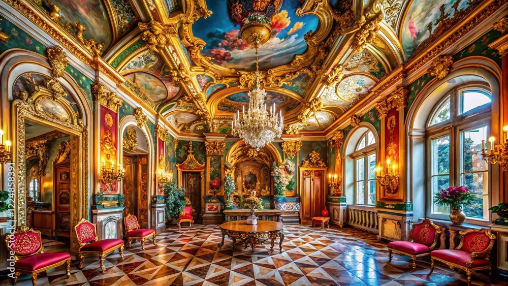 Obraz premium Panoramic Ethnic Baroque Design: Opulent Ornate Interiors & Architectural Detail