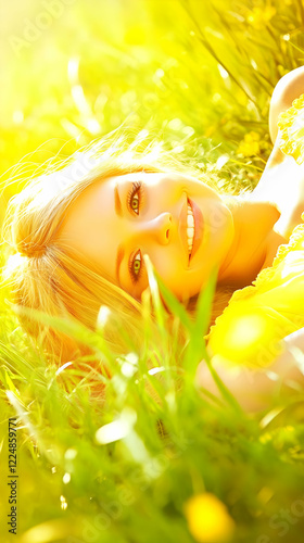 Smiling Blonde Woman Lies P...