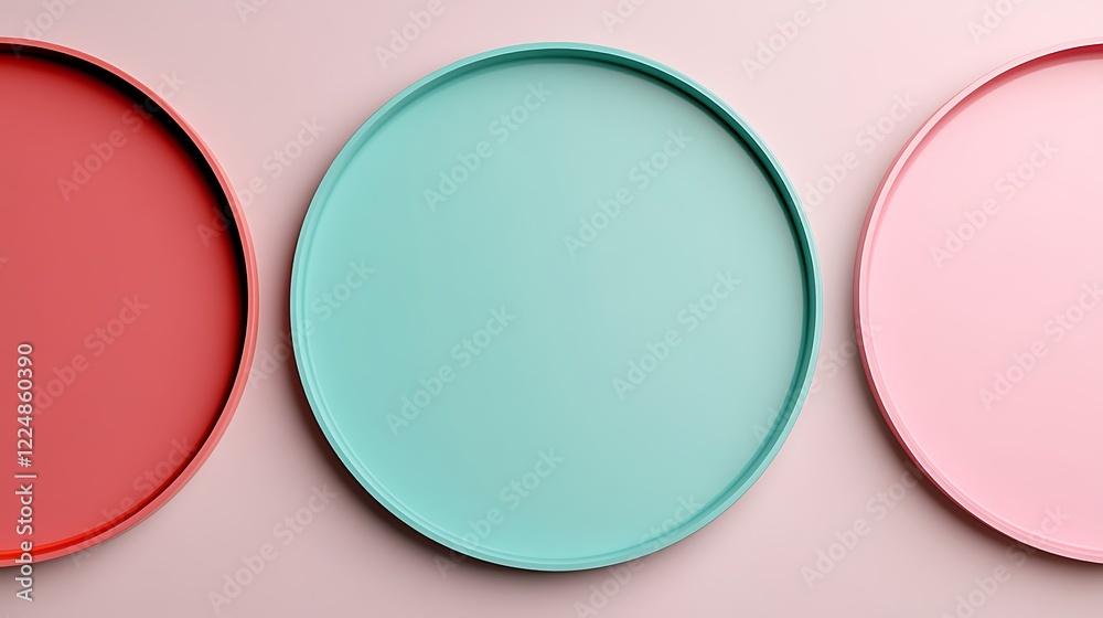 Colorful Round Plates in Pastel Shades Arranged on a Soft Background for Food Presentation or Table Setting