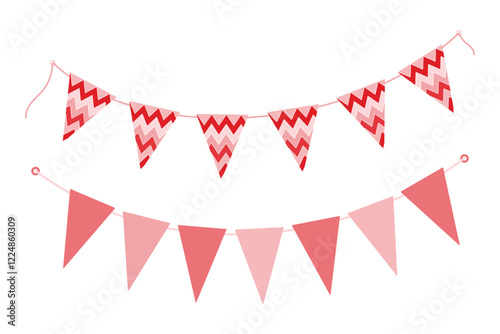 Triangular Pennant garland on string Monochrome soft pink. Greeting Decorative design element Set 2