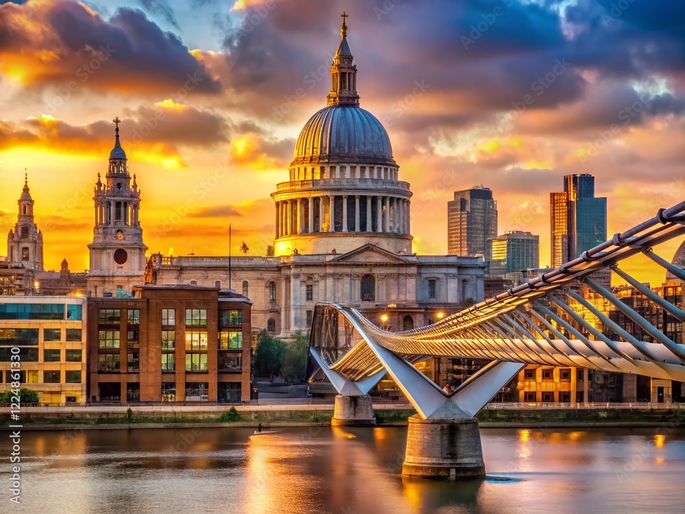 Obraz premium Panoramic London Skyline: St. Paul's Cathedral & Millennium Bridge Aerial View
