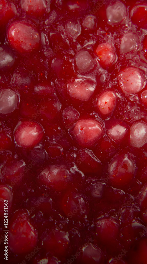 Close-Up of Vibrant Red Berries in Thick Syrup Creates a Juicy Visual Texture