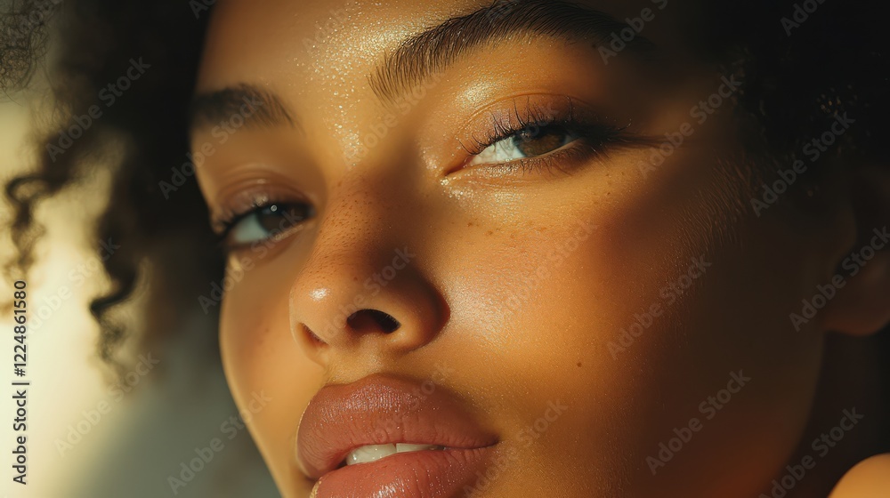 A close-up of a young woman face, showcasing her glowing skin and natural beauty under soft lighting. A close-up of a young woman face, showcasing her glowing skin and natural beauty under soft lighting.