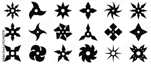 Set of ninja shuriken stars icons, Ninja Throwing Star Silhouettes. set of ninja weapon .Black vector silhouettes isolated on white background