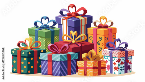Set of decorative gift boxes isolated on white. Holiday decoration. Black friday sale collection.