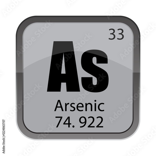 Arsenic 74.922 tile. As chemical block. Atomic 33 detail. Vector periodic icon.