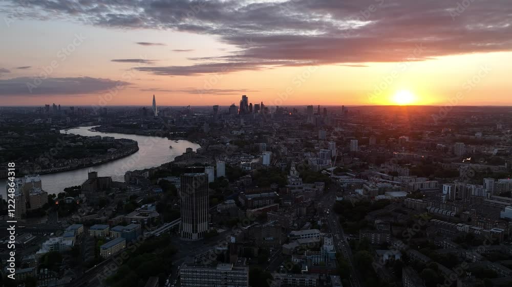 Aerial view of London at sunset, England, United Kingdom Aerial view of London at sunset, England, United Kingdom