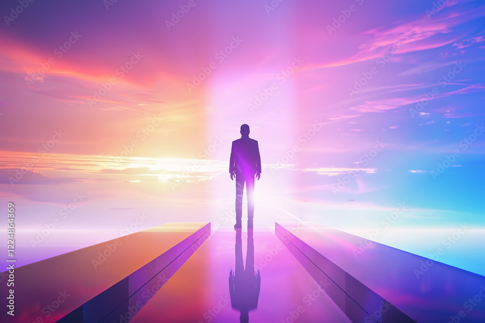 A Business Leader Standing on a Glowing Platform A Business Leader Standing on a Glowing Platform