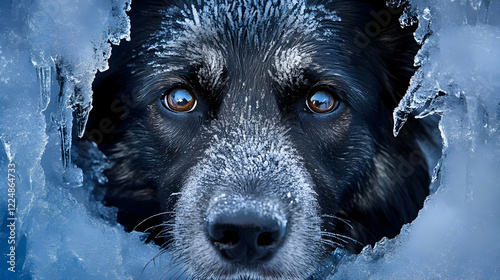 Black Dog Looks Through a H...