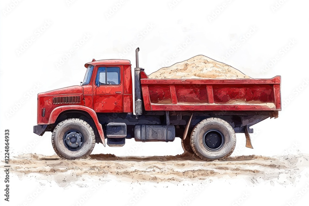 Dump Truck filled with sand isolated on white background. Dump Truck icon. Heavy Machinery. Construction Vehicle with sand. Dump Truck Design Element. Sand-filled Dump Truck isolated. Dump Truck filled with sand isolated on white background. Dump Truck icon. Heavy Machinery. Construction Vehicle with sand. Dump Truck Design Element. Sand-filled Dump Truck isolated.