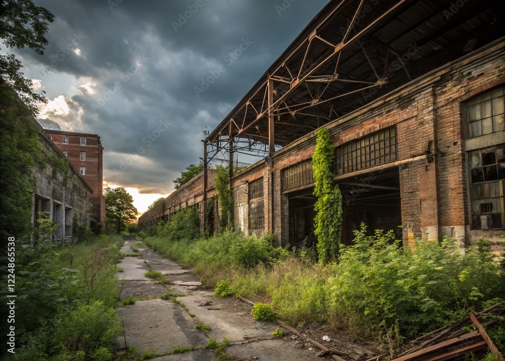 Panoramic View: Derelict Southern Warehouse - Deep South Decaying Industrial Building Panoramic View: Derelict Southern Warehouse - Deep South Decaying Industrial Building