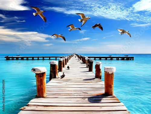 Wooden Pier Stretches into ...